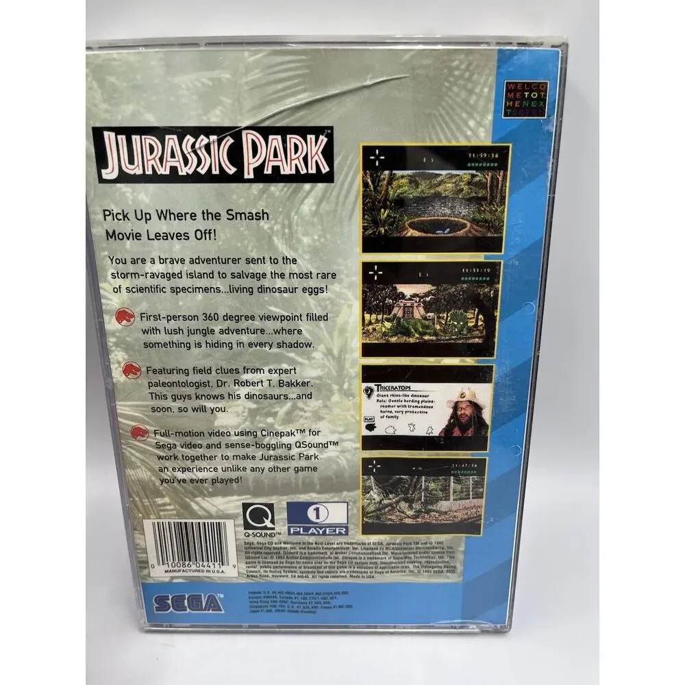 Jurassic Park Sega CD game w/ Case & Disc - Tested
